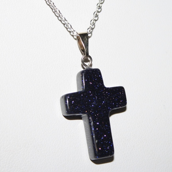 Vintagejelyfish Jewelry - Purple Gold stone Cross necklace silver chain